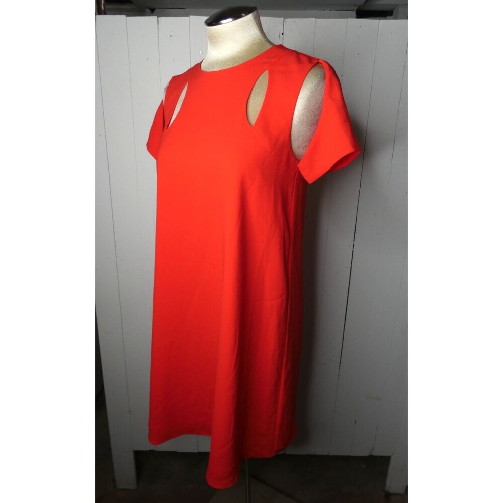 BCBG Maxazria Women's XS Red Crepe Cut Out A-Line Dress Short Sleeve Shift